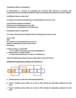 1) (DAVID) Q: What is normalization? 
 
A: Normalization is a process for evaluating and correcting table structures to min
