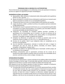 PROGRAMA PARA LA MEJORA DE LA LECTOESCRITURA 
Para la intervención psicopedagógica en los diferentes errores de exactitud en