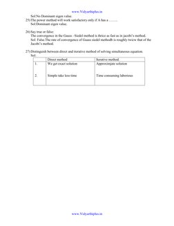 Sol:No Dominant eigen value. 
25) The power method will work satisfactory only if A has a …….. 
Sol:Dominant eigen value.