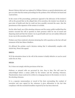 Benoni Cabrera died and was replaced by William Cabrera as special administrator and 
gave an order that the testate proceedi