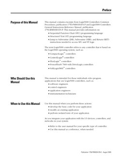 1
Publication 1756-PM003H-EN-E - August 2005
Preface
Purpose of this Manual
This manual contains excerpts from Logix5000 Cont
