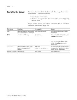 Publication 1756-PM003H-EN-E - August 2005
Preface 2
How to Use this Manual
This manual is divided into the basic task