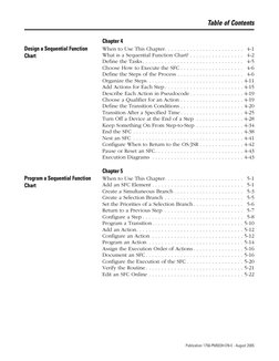 1
Publication 1756-PM003H-EN-E - August 2005
Table of Contents
Chapter 4
Design a Sequential Function
Chart
When to Use This