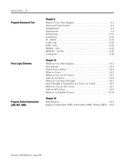 Publication 1756-PM003H-EN-E - August 2005
Table of Contents 2
Chapter 6
Program Structured Text
When to Use This Chap