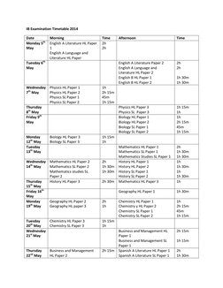 IB Exam Schedule May 2014 | PDF