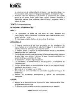 IRIDEC – Asistencia Técnica Educativa 
 
se relacionen con la cotidianeidad, lo fantástico y con la problemática y los 
int