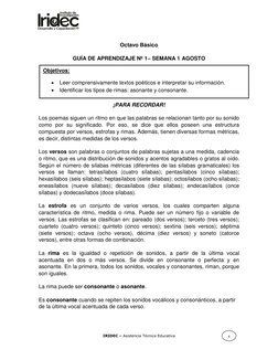 IRIDEC – Asistencia Técnica Educativa 
 
Octavo Básico 
 
GUÍA DE APRENDIZAJE Nº 1– SEMANA 1 AGOSTO 
 
 
 
 
¡PARA RECORDAR