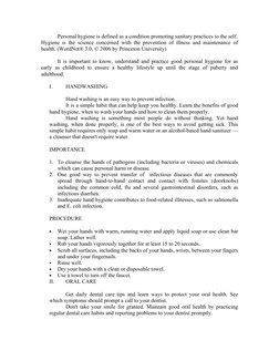 Grade 4 Personal Hygiene Lesson Plan | PDF | Hygiene | Oral Hygiene