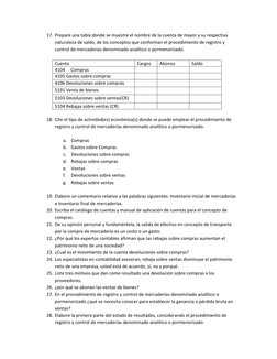 17. Prepare una tabla donde se muestre el nombre de la cuenta de mayor y su respectiva 
naturaleza de saldo, de los conceptos