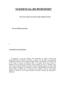 “O ESSENCIAL DO HINDUÍSMO” 
  
          Uma visão compreensiva da mais antiga religião do mundo 
  
  
       Swami Bhaskara