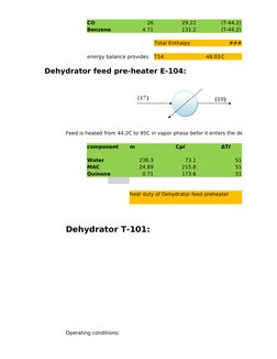 CO
26
29.22
(T-44.2)
Benzene
4.71
131.2
(T-44.2)
Total Enthalpy
###
energy balance provides
T14
48.03 C
Dehydrator feed pre-h