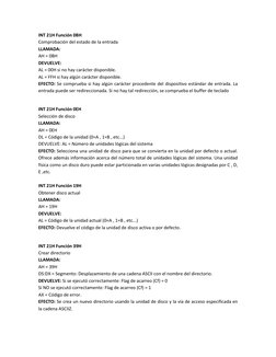 INT 21H Función 0BH 
Comprobación del estado de la entrada 
LLAMADA: 
AH = 0BH 
DEVUELVE: 
AL = 00H si no hay carácter dispon