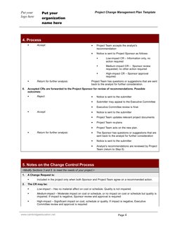 Put your 
logo here
Put your 
organization 
name here
Project Change Management Plan Template 
4. Process

Accept:
•
Project