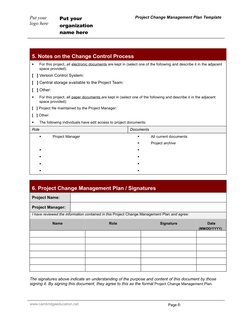 Put your 
logo here
Put your 
organization 
name here
Project Change Management Plan Template 
5. Notes on the Change Control