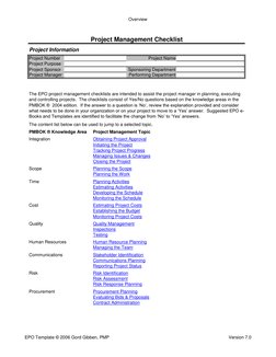 Overview
Project Number
Project Purpose
Project Sponsor
Project Manager
Monitoring the Schedule
Human Resource Planning
Manag