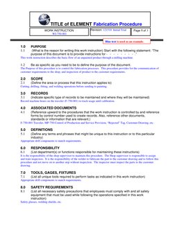 TITLE of ELEMENT  Fabrication Procedure  
 
 
 
 
 
WORK INSTRUCTION  
 WI-750-001 
 
Revision: 121510  Initial Trial 
 
Pa