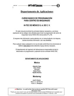 |
 
 
1
 
Departamento de Aplicaciones 
 
 
CURSO BÁSICO DE PROGRAMACIÓN 
PARA CENTRO DE MAQUINADO 
 
HI-TEC DE MÉXICO S. A.