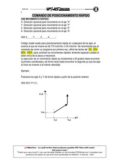 |
 
 
10
COMANDO DE POSICIONAMIENTO RÁPIDO 
G00 MOVIMIENTO RÁPIDO 
X  Dirección opcional para movimiento en el eje “X” 
Y  Di