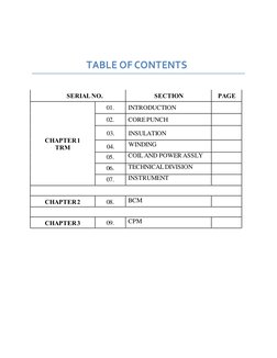 TABLE OF CONTENTS  
  
SERIAL NO. 
SECTION 
PAGE 
01. 
INTRODUCTION 
02. 
CORE PUNCH 
 
CHAPTER 1 
TRM 
03. 
04. 
I