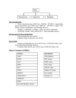 TCB  
 
 
Transformer 
Capacitor 
Bushing 
 
TRANSFORMERS  
    Power Transformers upto 420kV class, 50/60 Hz   930