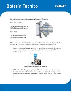 2.- Lubricantes Recomendados para Aplicaciones Vibratorias 
 
Para baño de aceite 
 
Si T < 75°C Aceite ISO VG 150 
Si T
