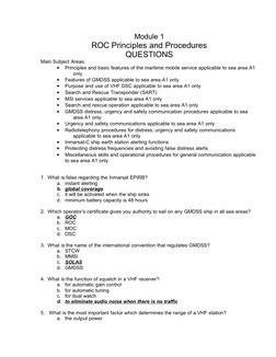 Module 1
ROC Principles and Procedures
QUESTIONS
Main Subject Areas:
•
Principles and basic features of the maritime mobile s