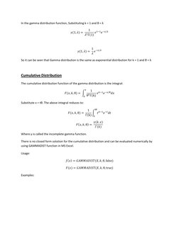 In the gamma distribution function, Substituting k = 1 and θ = λ 
1, '  
1
'Γ1 /) 
 
1, '  1
' /) 
So it