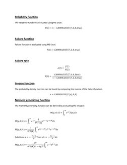 Reliability function 
The reliability function is evaluated using MS Excel.  
>  1 ? ./00/12344, , θ, true 
 
Failure
