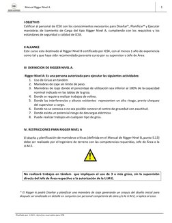 Manual Rigger Nivel A
1
Diseñado por U.M.E., derechos reservados para ICSK
I OBJETIVO
Cali
