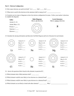 T. Trimpe 2007     http://sciencespot.net/ 
Part C:  Electron Configuration 
 
12. How many electrons can each level hold?  1
