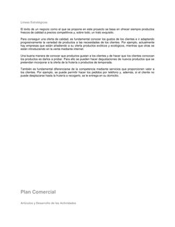 Líneas Estratégicas 
El éxito de un negocio como el que se propone en este proyecto se basa en ofrecer siempre productos 
fre