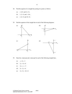 Sri Bintang Tuition Centre, Kuching 
@biid 
Additional Mathematics Form 4, June 2009 
9
28. 
Find the equation of a straigh