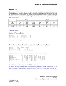 Diseño de Experimentos factoriales
Ejercicio 5.19
Se estudia el rendimiento de un proceso químico. Los dos factores de interé