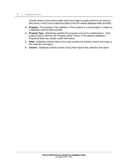8 
 DataMap Overview 
Infor10 ERP Business (SyteLine) DataMap Guide 
Copyright © 2011 Infor 
(usually similar to the schema t