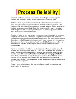 Process Reliability 
 
Unreliable production processes waste money.  Unreliable processes are corporate 
failures.  Few compa