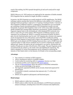 result of this melting, the DNA spreads through the gel and can be analyzed for single 
components. 
DGGE (Muyzer et al. 1993