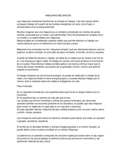 MAQUINAS MECANICAS 
 
Las máquinas mecánicas transforman la energía en trabajo