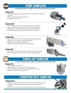 Model SA
Vertical spouts and chutes
Pellets, powders, flakes, granules, grain and seed
USDA, Canadian Grain, FGIS and NOPA ap