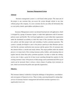 Insurance Management System 
 
Abstract 
 
              Insurance management system is a w