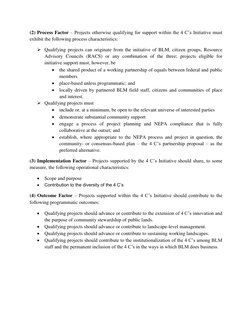 (2) Process Factor – Projects otherwise qualifying for support within the 4 C‟s Initiative must 
exhibit the following proces