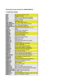 Print preview of menu structure for: SANDIP MANDLIK
T CODES FOR STORES
SU53
Evaluate Authorization Check
SMX
Display Own Jobs
