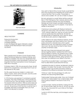 THE LAST SHERLOCK HOLMES STORY 
 
 
 
 
 
 
 
 
 
 
 
 
 
Michael Dibdin 
 
	  
CONTENTS 
ABOUT THE STORY  
Foreword Introdu