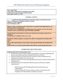 UW-Platteville SoE Lesson Planning Template 
 
1 | P a g e  
 
Name: Sarah Thiel 
Lesson Title: Visualizing and Verbalizing: