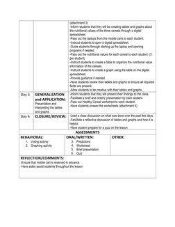(attachment 3) 
-Inform students that they will be creating tables and graphs about 
the nutritional values of the three cere