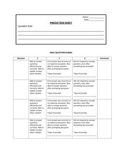 ORAL QUESTION RUBRIC 
 
Question  
2 
1 
0 
Comments 
 
Able to answer 
questions 
efficiently and 
correctly. Able to