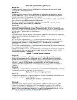 Capitulo IV. Organismos que aplican la Ley 
Artículo 14.- 
El Departamento de Registro y Control de Asociaciones del Minister