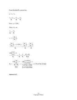 -10-
Copyright F.Merat
From Kirchhoff's current law,
i4 = i2 + i3
v
v
R
v
R
v
R
x
o
x
x
-
= -
+ -
4
2
3
Now, vo=-120vi.
Also,