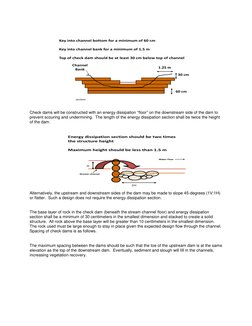 Key into channel bottom for a minimum of 60 cm
Key into channel bank for a minimum of 1.5 m
Top of check dam should be at lea