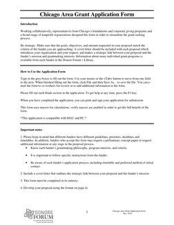 Chicago Area Grant Application Form 
 
 
 
 
 
 
 
 
 
 
 Rev. 9/10 
1
 
Chicago Area Grant Application Form 
 
Introduction