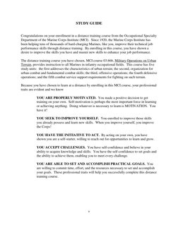 STUDY GUIDE
Congratulations on your enrollment in a distance training course from the Occupational Specialty
Department of th